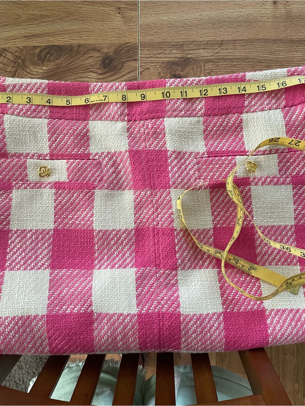 Pink and White Gingham Mini Skirt with Gold Button Detail New w/o Tag - Picture 4 of 6